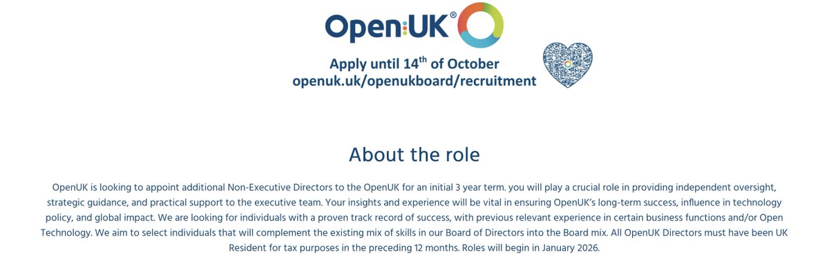 .<a href="/openuk_uk/">OpenUK</a> needs an additional Non-Executive Board member to join the strategic Board and help build the future of open technology. Find out more at: openuk.uk/openukboard/re…
