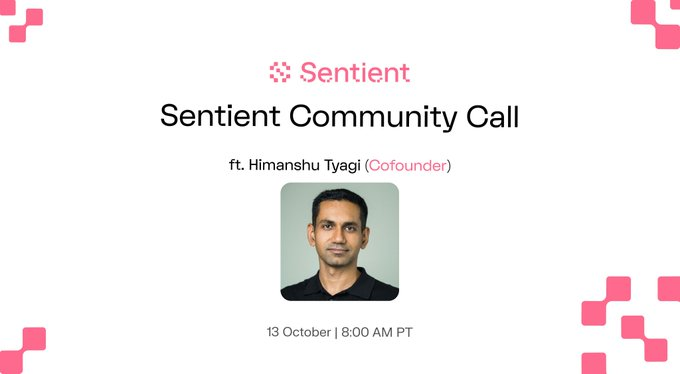 Tomorrow, join us for a special AMA with Sentient co-founder <a href="/hstyagi/">Himanshu Tyagi</a>!
<a href="/SentientAGI/">Sentient</a>

>>Get insights on Sentient’s vision and future plans.
 >Oct 13  8 AM PT
> Drop your questions below!  Don’t miss it!