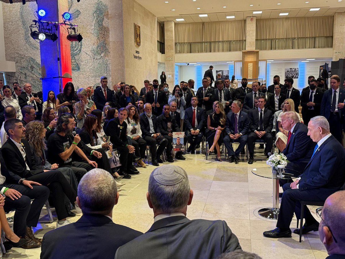 Osint613's tweet image. Trump and Netanyahu meet with hostage families at the Knesset.