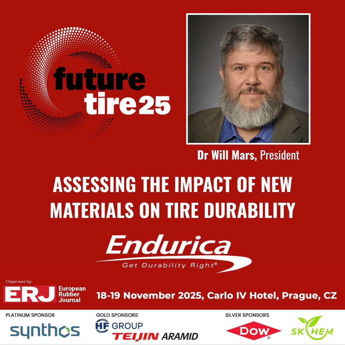 How can new tire materials be evaluated faster and with greater confidence?

Our President Dr. Will Mars <a href="/EnduricaWill/">William V. Mars</a>, will join Future Tire 2025 #FTC2025 in Prague this November to explore how simulation is transforming the way the industry assesses durability and material