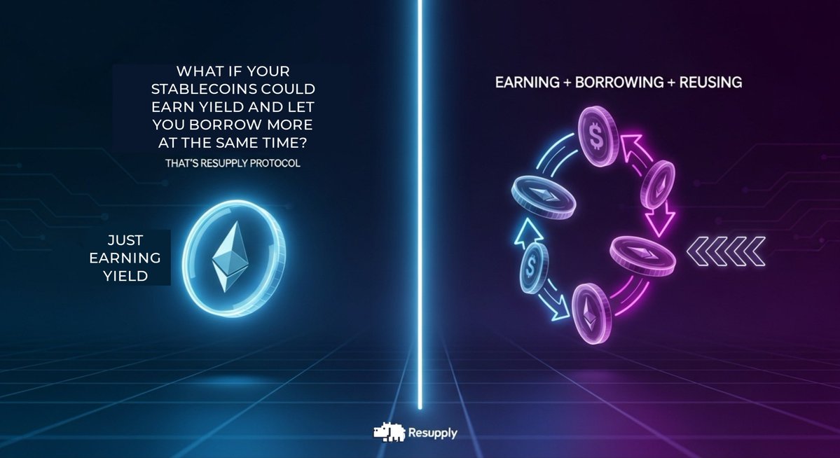 Resupply launched early 2025 as a brainchild from power players like Convex &amp; Yearn, offering a way to borrow reUSD stablecoins against your yield-bearing stablecoin positions. So your principal keeps earning interest, AND you get fresh liquidity to use elsewhere.

𝙎𝙩𝙖𝙮