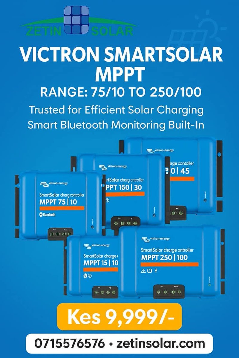 zetin_solar's tweet image. Happy New Week🎉

We just restocked this offer on Victron SmartSolar MPPTs.
If you missed on the other stock, here is another chance to get your solar battery an efficient charging system with built in Bluetooth for convenient monitoring.

📞0715 576576 
#mpptChargeController