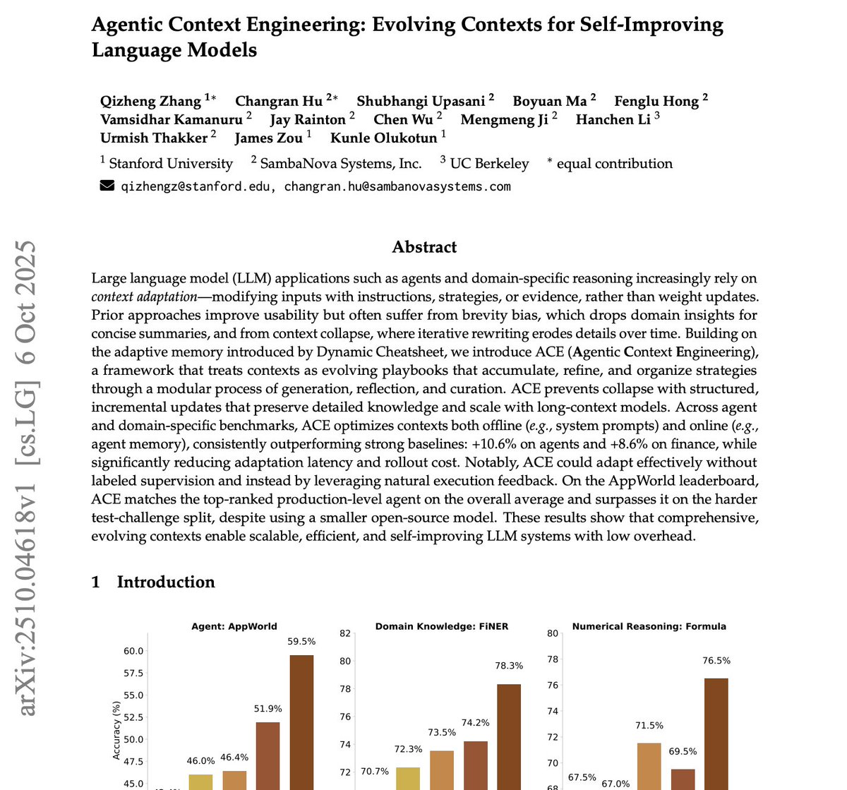 connordavis_ai's tweet image. 🚨 AI just learned how to train itself and it’s terrifyingly effective.
Stanford’s new paper just ended fine-tuning as we know it.
It’s called Agentic Context Engineering (ACE) and it proves you can make models smarter without touching their weights.
No retraining. No extra…