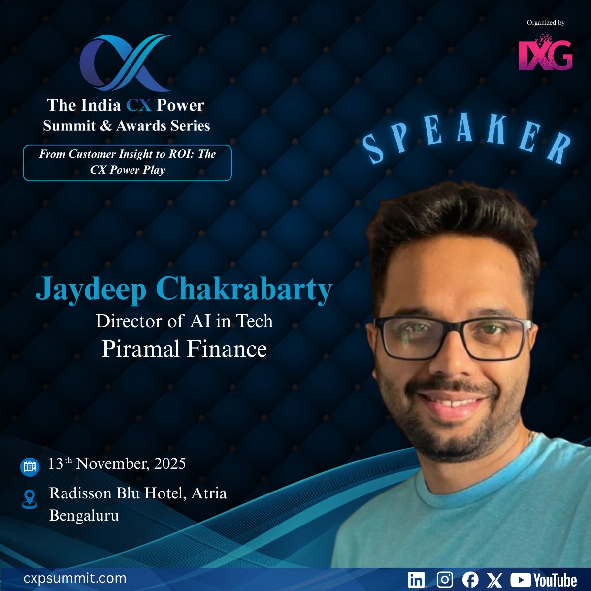 Influence Exchange Group (@ixg2024) on Twitter photo We are thrilled to announce that Jaydeep Chakrabarty, Director of AI in Tech at <a href="/PiramalFinance/">Piramal Finance</a>, will be sharing his expertise at The India Power CX Summit & Awards Series!
🔗 𝗦𝗲𝗰𝘂𝗿𝗲 𝘆𝗼𝘂𝗿 𝘀𝗽𝗼𝘁 𝗵𝗲𝗿𝗲: cxpsummit.com/register.html
#indiacx2025 We are thrilled to announce that Jaydeep Chakrabarty, Director of AI in Tech at <a href="/PiramalFinance/">Piramal Finance</a>, will be sharing his expertise at The India Power CX Summit & Awards Series!
🔗 𝗦𝗲𝗰𝘂𝗿𝗲 𝘆𝗼𝘂𝗿 𝘀𝗽𝗼𝘁 𝗵𝗲𝗿𝗲: cxpsummit.com/register.html
#indiacx2025