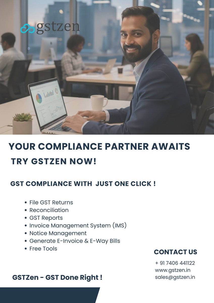 GSTZen's tweet image. GSTZen empowers CAs with flexible, reliable tools to serve clients efficiently. Elevate your GST workflow today. 🚀

Book a Demo : zurl.co/YQCcA 

#GSTCompliance #CACommunity #AccountingSolutions #GSTUpdates #GST #NextGenAccounting #GSTZen #BusinessFinanceTools