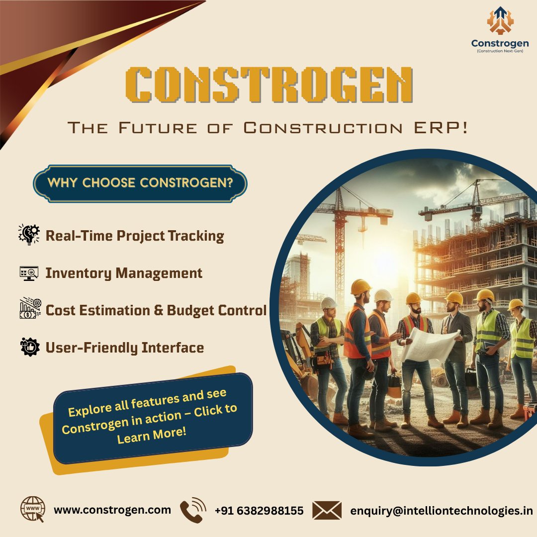 constrogen_erp's tweet photo. Revolutionize your construction workflow with Controgen ERP โ the ultimate solution for project planning, resource management & real-time tracking. ๐ง #ControgenERP #ConstructionERP #ProjectManagement #ConstructionTech #ERPSoftware #RealTimeTracking #BuildSmart #ResourcePlanning https://t.co/AOhNhynB8K