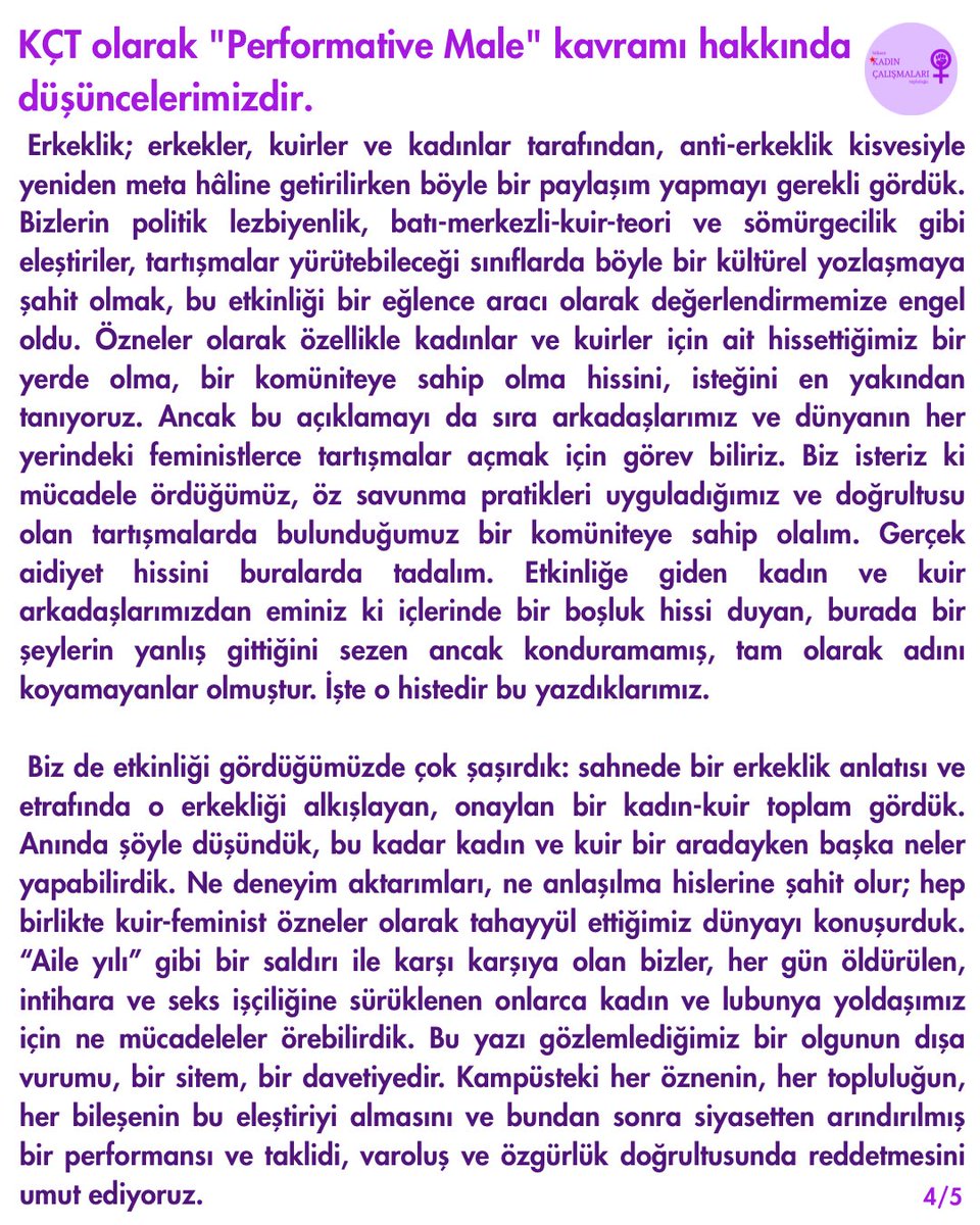 KÇT olarak "Performative Male" kavramı hakkında düşüncelerimizdir.