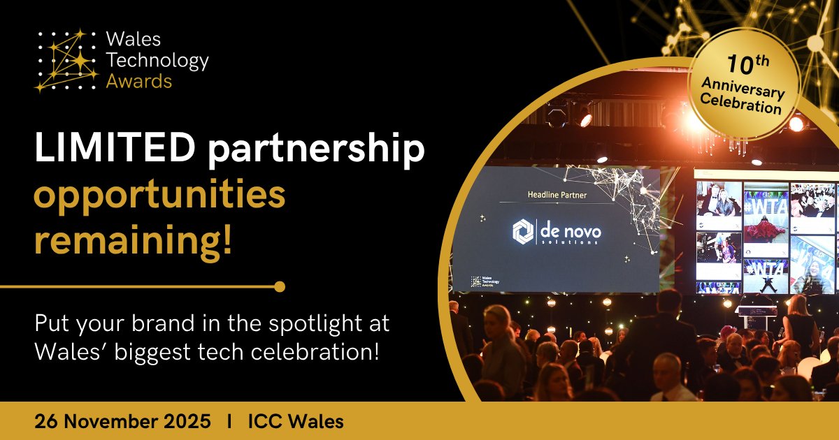 TechnologyConnx's tweet image. Limited partnership packages available for the #WalesTechnologyAwards 2025!
→ 400+ decision makers
→ Wales' biggest tech celebration
→ Follows @WalesTechWeek
✨ Interested? Take a look at our Partnership Brochure: loom.ly/xXPNpf4