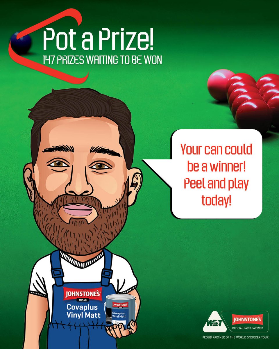 JohnstonesTrade's tweet photo. Peel and play in-store now! ​

You can get your hands on one of 147 incredible prizes, including a VIP snooker experience at the Johnstone's Paint Masters tournament in January 2026 🤩 https://t.co/DIGaRv03C5