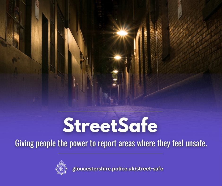 Glos_Police's tweet image. StreetSafe is an anonymous online tool that allows you to share your experiences of where you feel unsafe and why.
Help us to make Gloucestershire’s streets safer.
bit.ly/GlosStreetSafe 
 
Need to report a non-emergency crime: gloucestershire.police.uk/ro/report/. 
#StreetSafe