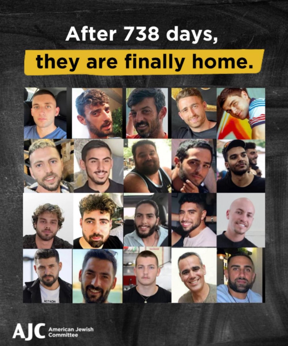 AJCGlobal's tweet image. For two long years, we have waited for this moment. To say: they are home! 

Elkana Bohbot
Matan Angrest
Avinatan Or
Yosef-Haim Ohana
Alon Ohel
Evyatar David
Guy Gilboa-Dalal
Rom Braslavski
Gali Berman
Ziv Berman
Eitan Mor
Segev Kalfon
Nimrod Cohen
Maxim Herkin…