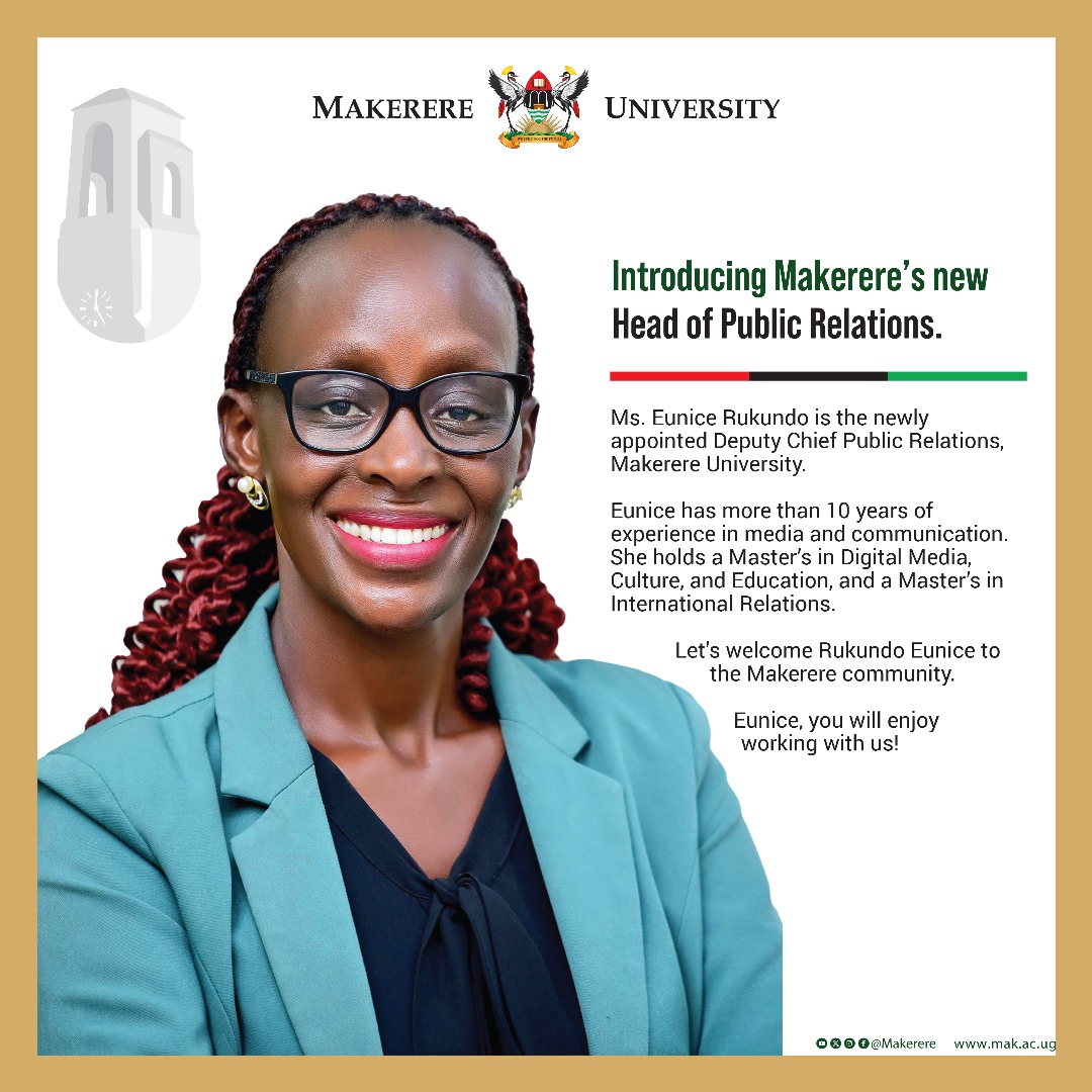 Makerere's tweet image. We are delighted to introduce Eunice, our new Deputy Chief-Public Relations