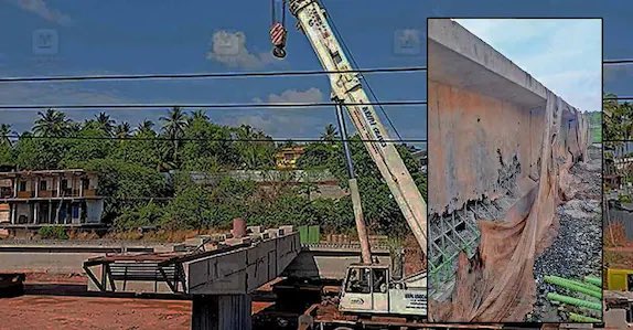 In the NH66 construction in Kerala 40.8 km stretch between Mahe and Kozhikode given to Adani for 1838 Cr, which they gave a subcontract for 971 Cr to an Ahmedabad based Wagad Infra, a girder which was about to be used for an elevated stretch was found to have been made with