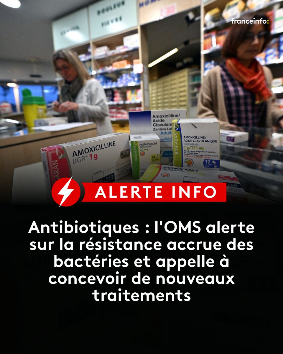 ⚡ALERTE INFO : Dans son rapport annuel publié lundi, l’Organisation mondiale de la Santé explique que nos antibiotiques sont de moins en moins efficaces contre les bactéries et alerte sur cette résistance aux médicaments qui augmente d’année en année.
l.franceinfo.fr/6JT