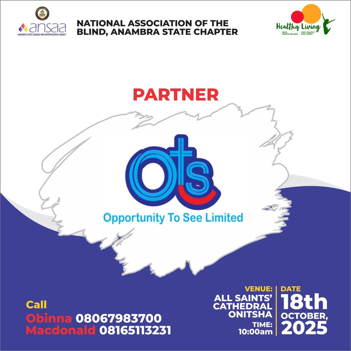 ♦️We are proud to introduce "Opportunity To See Limited (OTS)" as one of our partners for the upcoming White Cane Campaign, themed "Our Cane, Our Freedom".

ANSAA is honored to partner with these organizations to raise awareness for the visually impaired.