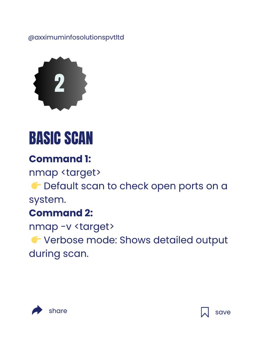 Anastasis_King's tweet image. 🧿 20 Nmap Commands — Quick Cheat Sheet 🔍

Compact list of 20 essential Nmap one-liners for discovery, service/version checks, scripting, and safe output — use only on networks you own or are explicitly authorized to test. 

#Nmap #NetworkScanning #PenTesting #Recon #InfoSec