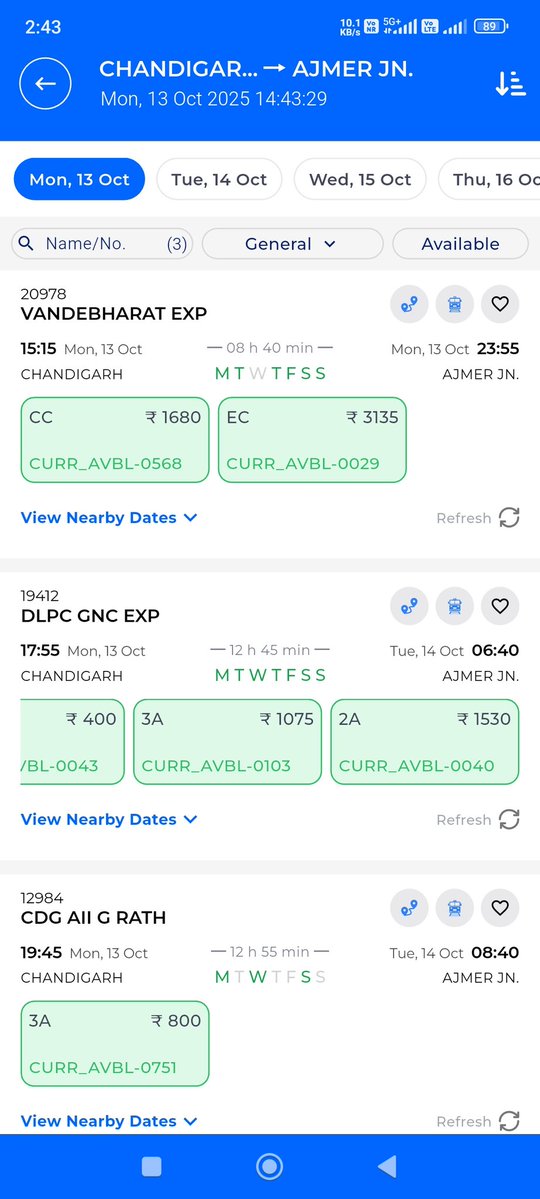 1534+ seats are vacant in existing trains from CDG to AII via AWR. 750+ seats are vacant out of 1200. This is a matter of shame &amp; havoc of regionalism. <a href="/NWRailways/">North Western Railway</a> continuously discriminating us. Atleast operate 12983-84 Ajmer Chandigarh Garibrath Express via RGS
<a href="/AmraRamMPSikar/">Amra Ram</a>