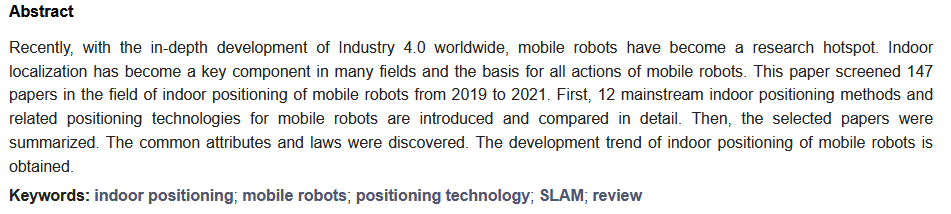 RoboticsMDPI's tweet image. #HighlyCitedPaper
📖 Indoor Positioning Systems of Mobile Robots: A Review
✍ By Jiahao Huang, Steffen Junginger, Hui Liu and Kerstin Thurow
👉mdpi.com/2218-6581/12/2…
#Robotics #SLAM #positioning
