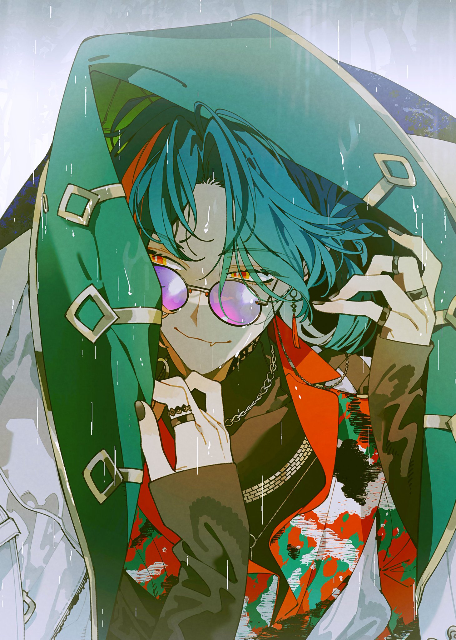 絵画、まあるい色と輝き 八木伸子「青い服の人形」ガラス絵・F0号 絵画買取・販売の小竹美術