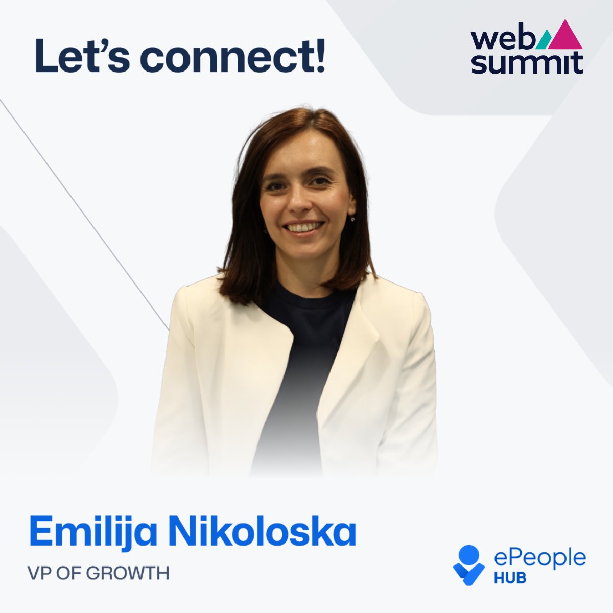 ePeopleHUB's tweet photo. Let’s talk growth in Lisbon!

Heading to @WebSummit ?
Meet our VP of Growth, Emilija Nikoloska, and chat about scaling smarter.

#WebSummitLisbon2025 https://t.co/8nYgW9PMbd