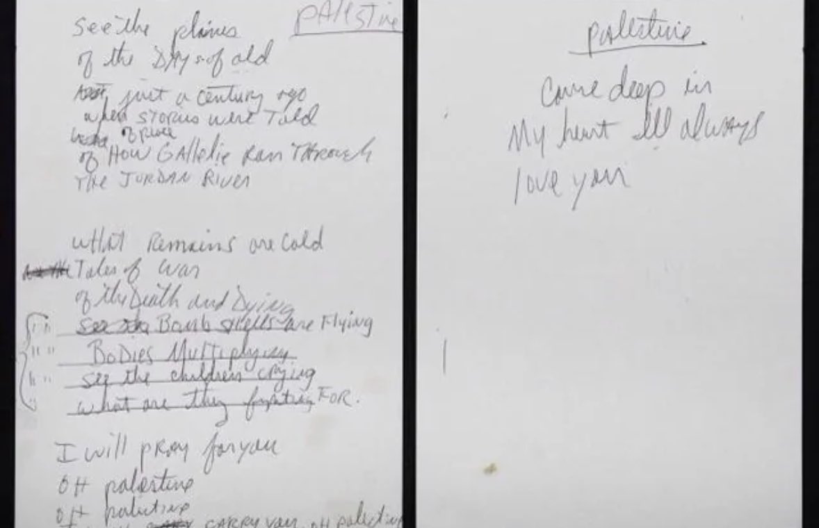 Nlnkbyle123's tweet photo. In 1993, Michael Jackson wrote a song called “Palestine, Don’t Cry”, which was intended to appear on his double album HIStory: Past, Present and Future, Book I. The lyrics were later auctioned off in 2014. https://t.co/kECLGOs988
