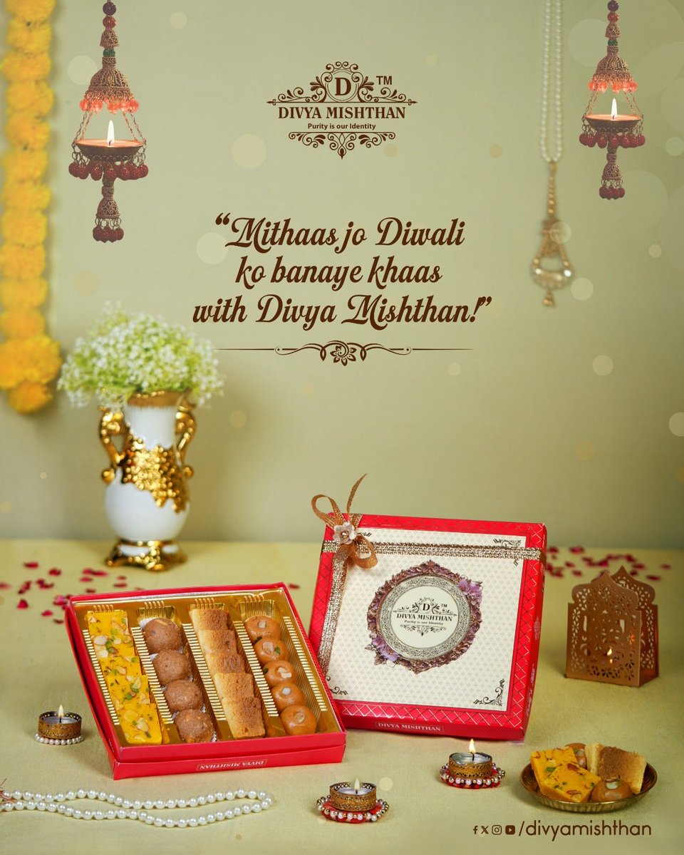 DivyaMishthan's tweet photo. Mithaas joh Diwali ko banaye khaas. Celebrate this DIwali with the sweetness of Divya Mishthan
#DivyaMithaas #SweetWaliDiwali #DiwaliSpecial #DesiMithaas #MishthanMagic #DivyaMishthanWaliDiwali #MithaasKiPehchaan #HarTyohaarDivyaMishthanKeSath #TasteOfTradition https://t.co/LUN9cl4rt1