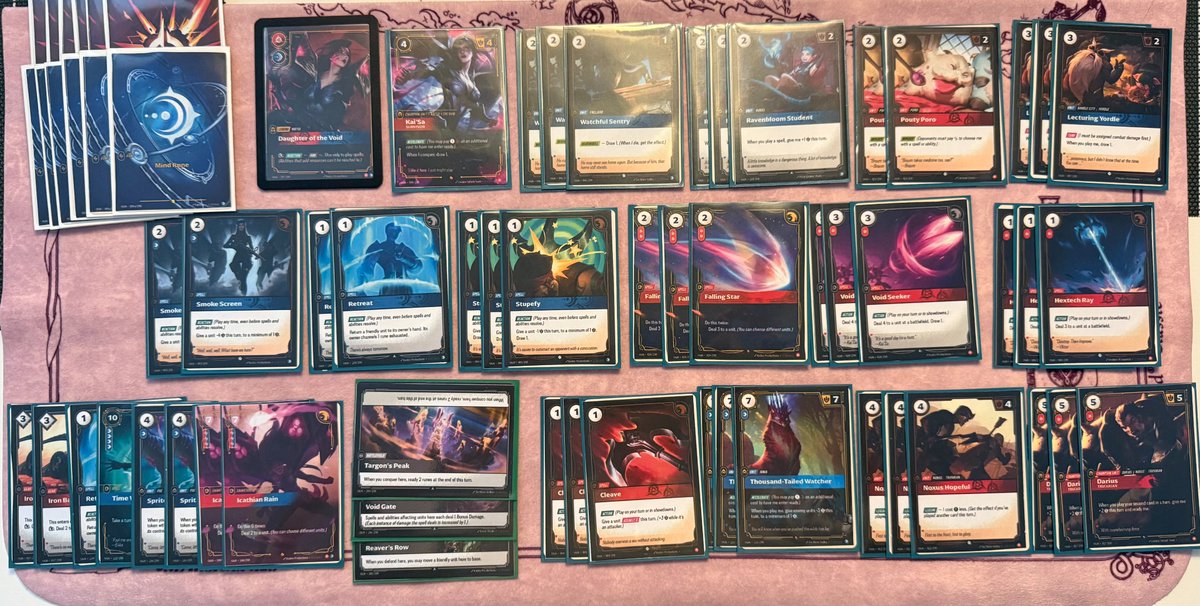 First tournament ever of Rift irl 40 players. 
Deck played: Kai'sa.
R1 - Kai'sa 🎲✅- W 2-0
R2 - Kai'sa W 2-0 - 🎲❌- W 2-0
R3 - Master Yi W (mid range)🎲❌- W 2-0
R4 - Kai'sa 🎲❌- L 2-1
R5 - Kai'sa 🎲❌- L 2-1
R6 - Master Yi W (mid range)🎲❌- W 2-0
Report on next post.