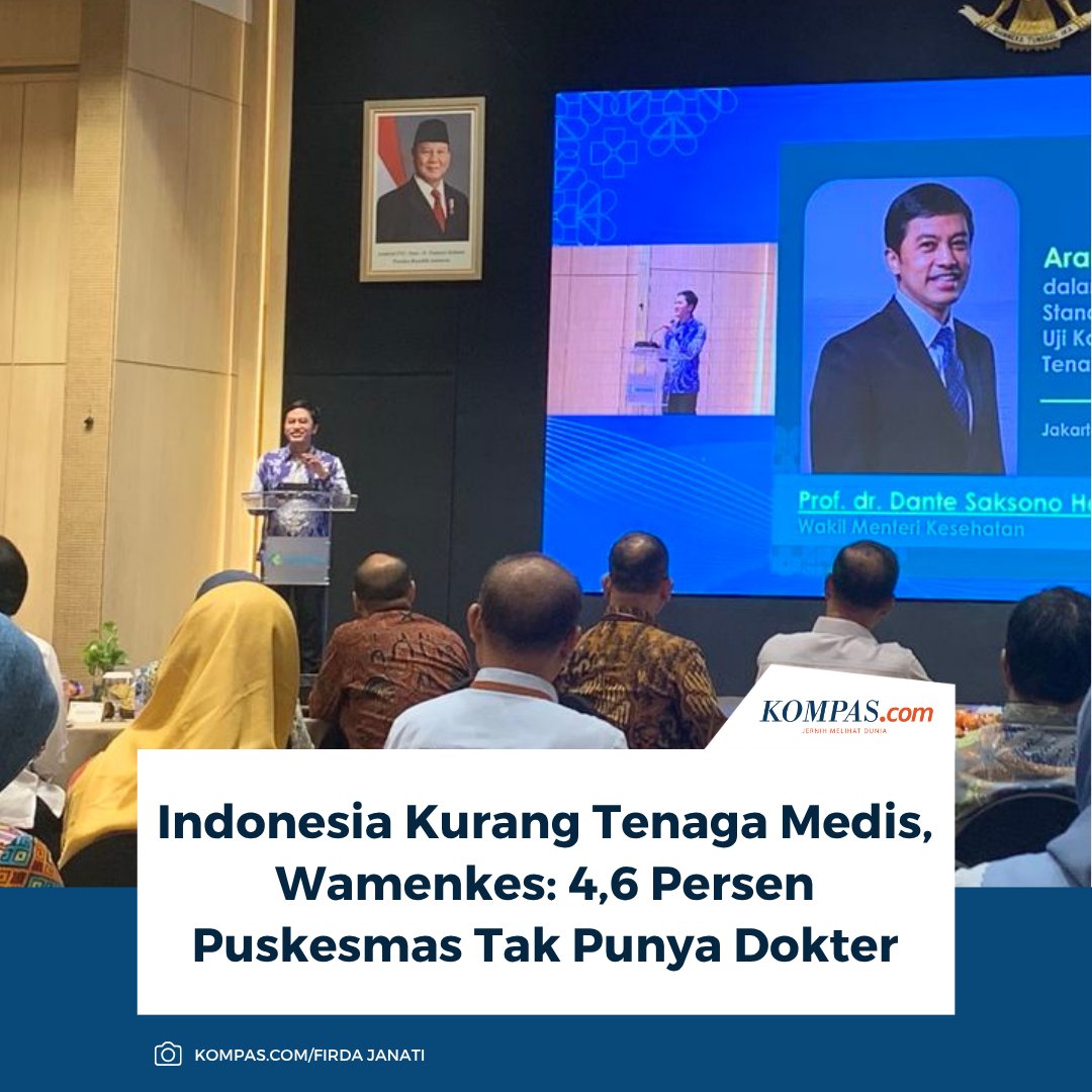 kompascom's tweet image. Wakil Menteri Kesehatan Dante Saksono Harbuwono mengatakan, Indonesia masih kekurangan tenaga medis dan tenaga kesehatan.

Baca di sini: nasional.kompas.com/read/2025/10/1…

/ #Dokter #Puskesmas