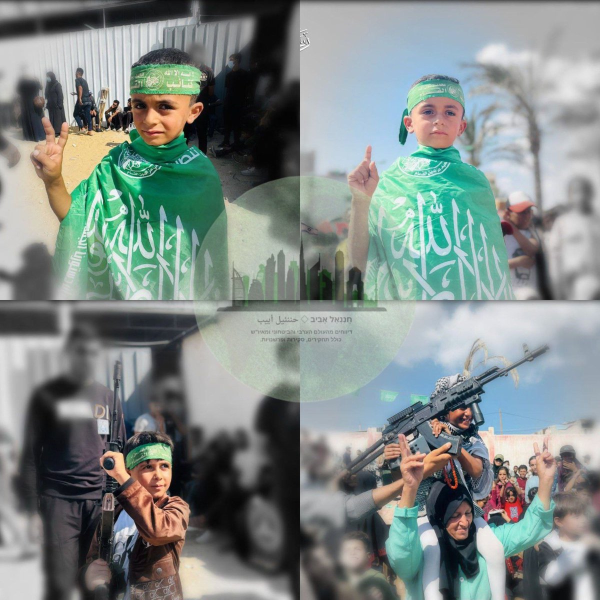 h3976a's tweet photo. Here are the children "covering up crime" in the Gaza Strip, wrapped in Hamas flags and Hamas headbands, and holding weapons. The next generation of Nuhbat in the Gaza Strip is before our eyes. #Educating_the_Next_Generation_of_Murderers_of_the_Gaza_Strip https://t.co/SxB4MQwe1U