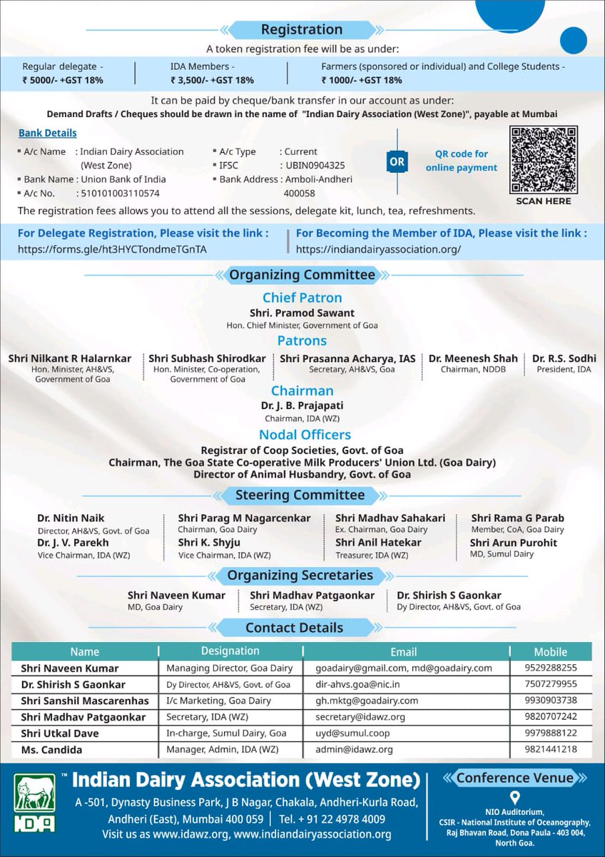 IndianDairyAsso's tweet image. 🐄🌟 Join us for the National Seminar on Dairy Development in Goa! 🌴
📅 7–8 Nov 2025 | 📍 NIO Auditorium, Dona Paula
💬 Explore challenges &amp;amp; opportunities in sustainable dairy
🔗 Register: forms.gle/ht3HYCTondmeTG…
#DairyDevelopment #GoaDairy #IDA #AgriEvents #GoaEvents
