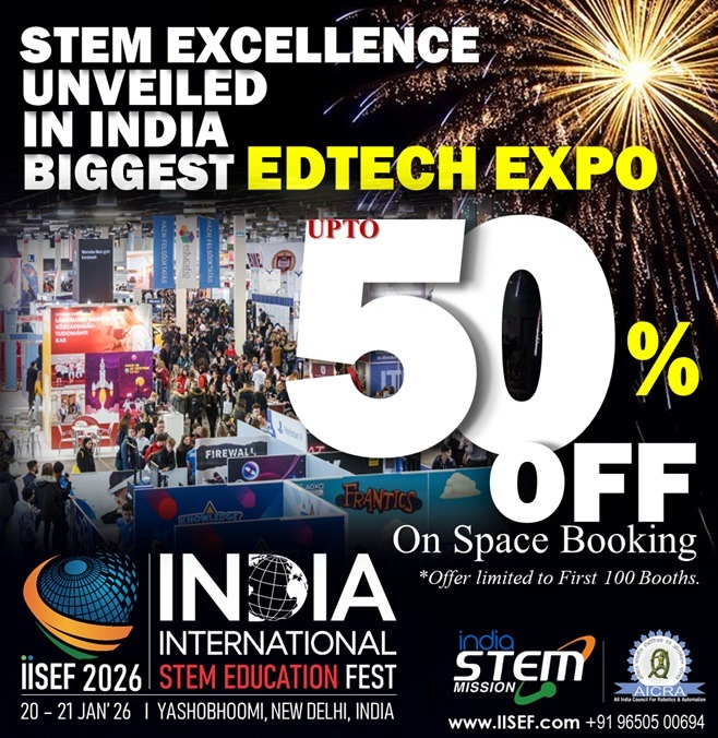 stem_mission's tweet photo. India International STEM Education Fest (IISEF) 2026 is back!
Showcase your innovations, connect with educators &amp; industry leaders, and be part of India’s biggest #STEM revolution 
Date:  20-21 Jan 2026  | Yashobhoomi, New Delhi
 Book your booth now: +91 96505 00694
#IISEF2026 https://t.co/uva9TKO4hL