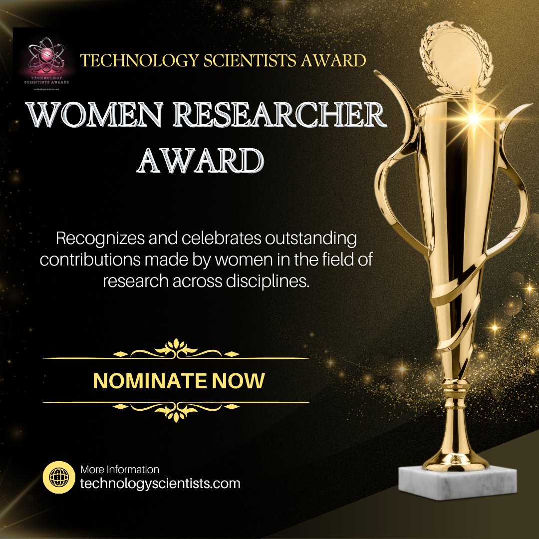 Techscientists1's tweet image. Women Researcher Award- Technology Scientists Awards The Women Researcher Award recognizes and celebrates outstanding contributions made by women in the field of research across disciplines. This award honors individuals who have demonstrated exceptional innovation, dedication.