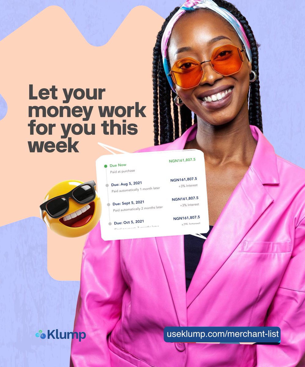 Let your money work for you this week! 

With Klump you don’t have to pay all at once, you can shop all you need, pay at your pace, and stay in control.
Visit Useklump.com to get started 🔗 

#MoneyTalkMonday #JustKlumpIt #paysmallsmall #flexiblepayments #useklump