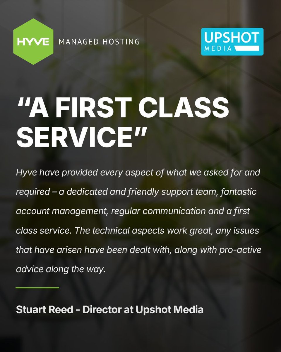 Hyve's tweet image. In a recent case study with Upshot Media, Director Stuart Reed shared his experience with Hyve. 

Read the full case study, linked in the comments below. 

#CaseStudy #CloudMigration #YourCloudExperts