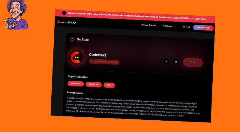 🚀 En route pour le triplé !

<a href="/CodeNekt_Eco/">CodeNekt Ecosystem 🔺</a> fait partie des rares projets à avoir obtenu 2 grants consécutifs <a href="/avax/">Avalanche🔺</a> via le programme Retro9000 🧊

🎯 Nouveau snapshot : 14 octobre
🎖️ Objectif : décrocher un 3ᵉ grant d’affilée !

🗳️ Vote ici 👉 retro9000.avax.network/discover-build…