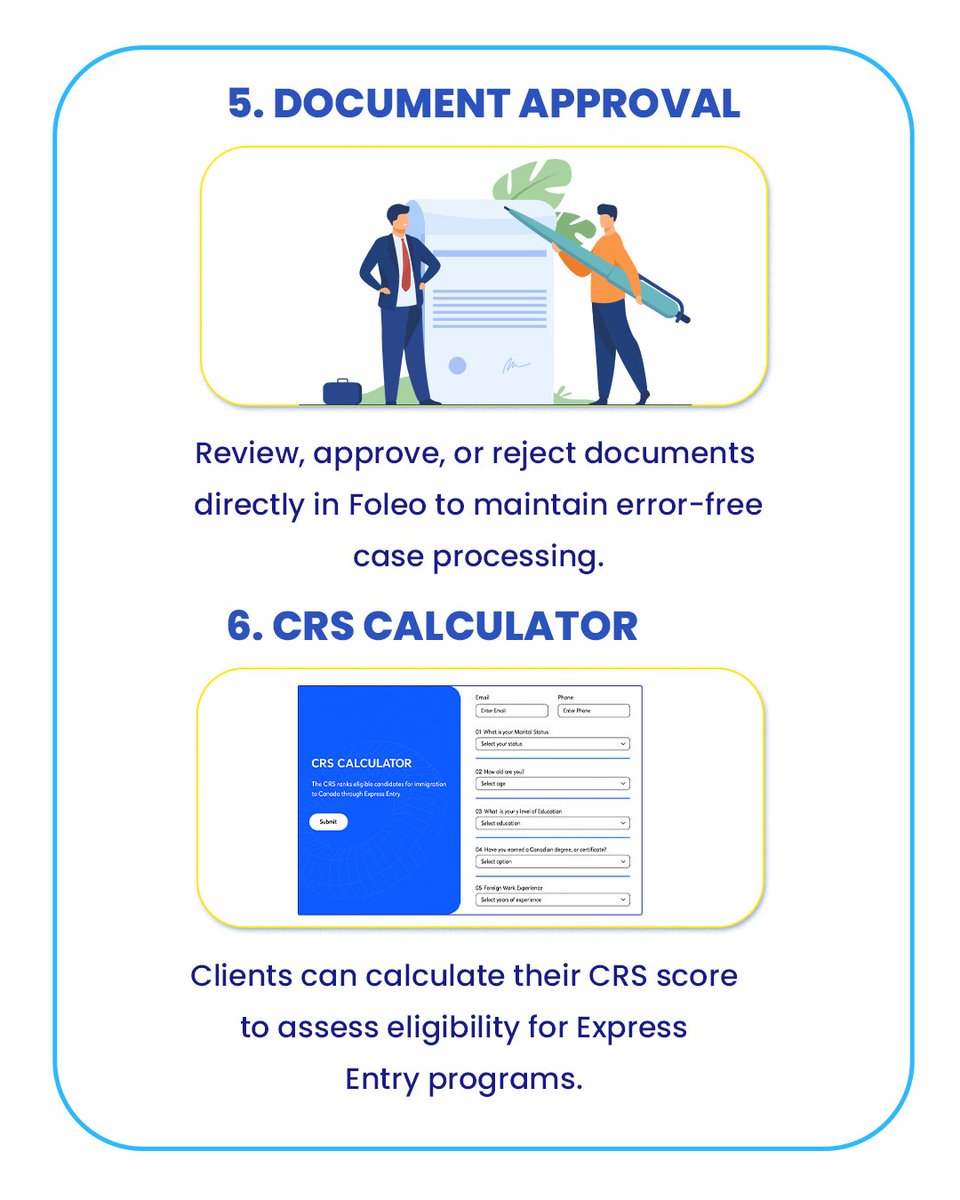 Foleo_LC's tweet image. Manage clients, docs, roles &amp;amp; CRS scores — all in one platform!
Join Foleo and streamline your immigration workflow
Link - foleo.labour-connect.com
#Foleo #ImmigrationTech #SmartWorkflow #VisaConsultants #immigrationsoftware