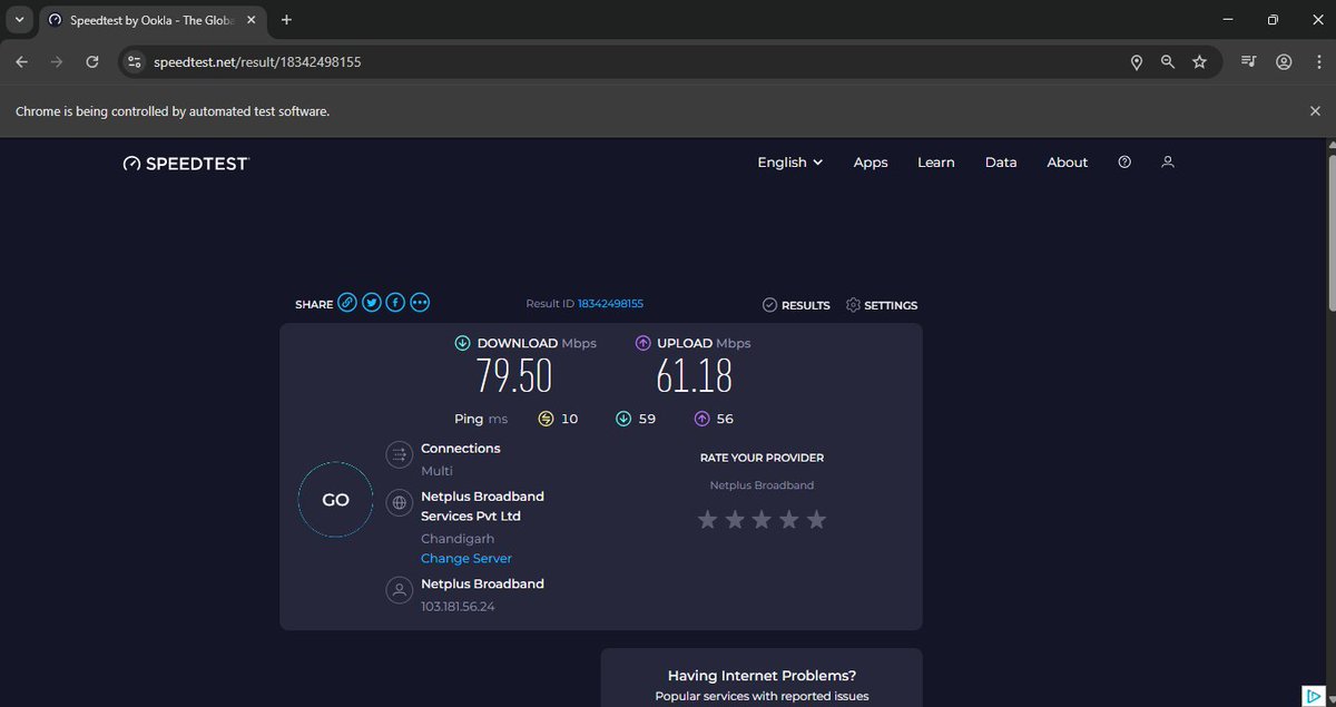 chiragdhawan07's tweet image. Day 50 of #100DaysOfCode
Project: Internet Speed Twitter Bot

Today’s wins:
• Automated internet speed testing with Selenium
• Tweeted complaints automatically via browser control
• Practice smart WebDriver waits

Code in Day50_InternetSpeedTwitterBot📂
github.com/chiragdhawan07…