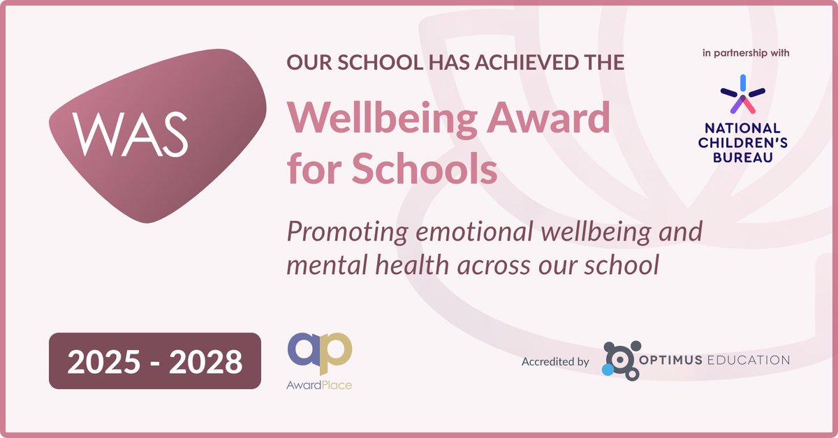 Delighted to announce we have once again been successful in achieving the #Wellbeing #Award for #Schools 
WELL DONE to everybody and a special shout out to Miss Loftus for her dedication and hard work in leading on and achieving this #award for the school #WAS  #wellbeingaward