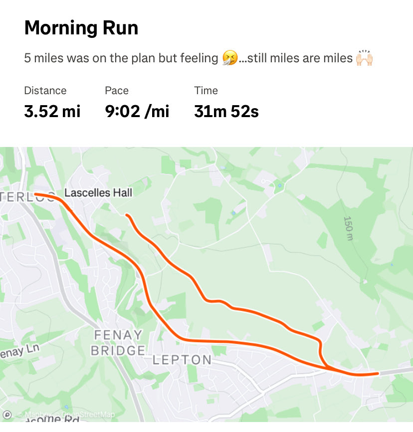 emmelinewd19's tweet photo. 5 miles was on the plan but took it steady and did 5k instead as feel 🤧 Felt hard today…still miles are miles 🙌🏻 

@UKRunChat #running #autumnrunning https://t.co/5FYryqilIt