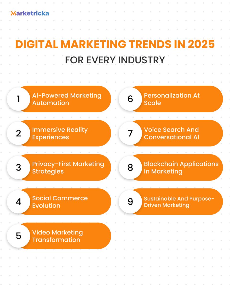 marketricka__'s tweet image. From AI-powered automation to immersive reality and purpose-driven strategies, these trends are reshaping how brands connect with their audience.

If you&apos;re in #marketing, now’s the time to adapt, experiment, and stay ahead of the curve.

#digitalmarketinghacks #marketricka