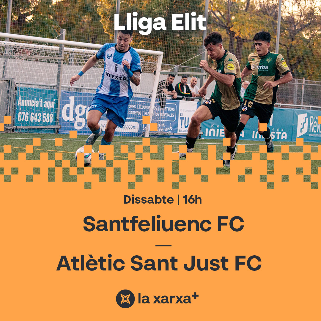 🔜 Dissabte a l'#EnjocTV (16h)...

🏆 Cita amb la #LligaElit!
⚽️ <a href="/SantfeliuencFC/">Santfeliuenc Futbol Club</a> 🆚 <a href="/AtleticSantJust/">Atlètic Sant Just FC</a> 

✈️ Duel comarcal per mirar amunt!

📺💻📱📡 A <a href="/laxarxames/">La Xarxa+</a>!
#futbolcat