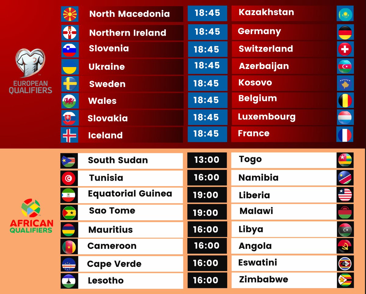FTextraTime's tweet image. #UEFA and #CAF World Cup Qualifiers Fixtures.