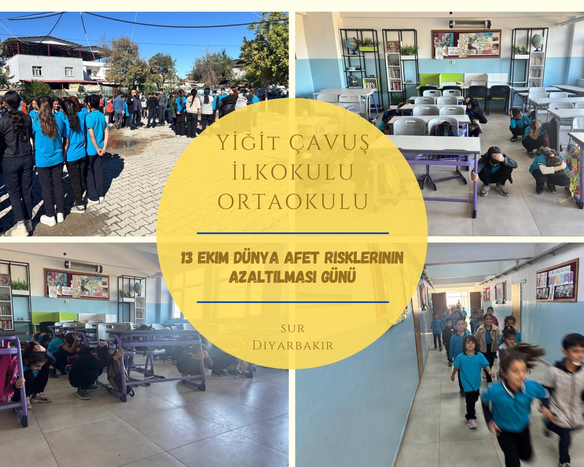 ▪️13 Ekim Dünya Afet Risklerinin Azaltılması Günü kapsamında“Çök–Kapan–Tutun”uygulaması ve tahliye tatbikatı gerçekleştirdik.

▪️Öğrencilerimiz ve öğretmenlerimiz olarak “Acil Durum Toplanma Alanı”nda bir araya geldik.

<a href="/sadoglu_salih/">Salih Sadoğlu</a> <a href="/ErnezDemir/">Demir Ernez</a>
<a href="/hasanakbulut24/">Hasan Akbulut</a> <a href="/Diyarbakirmem/">Diyarbakır İl Millî Eğitim Müdürlüğü</a>