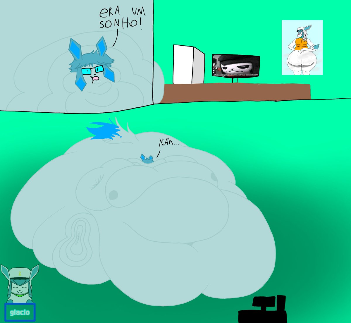Era apenas um sonho 
#art #digitalart #oc #ocs #sona #ocart #fat #chubby #hyperfat #weightgainfat #weightgain #glaceonoc #blob #immobile