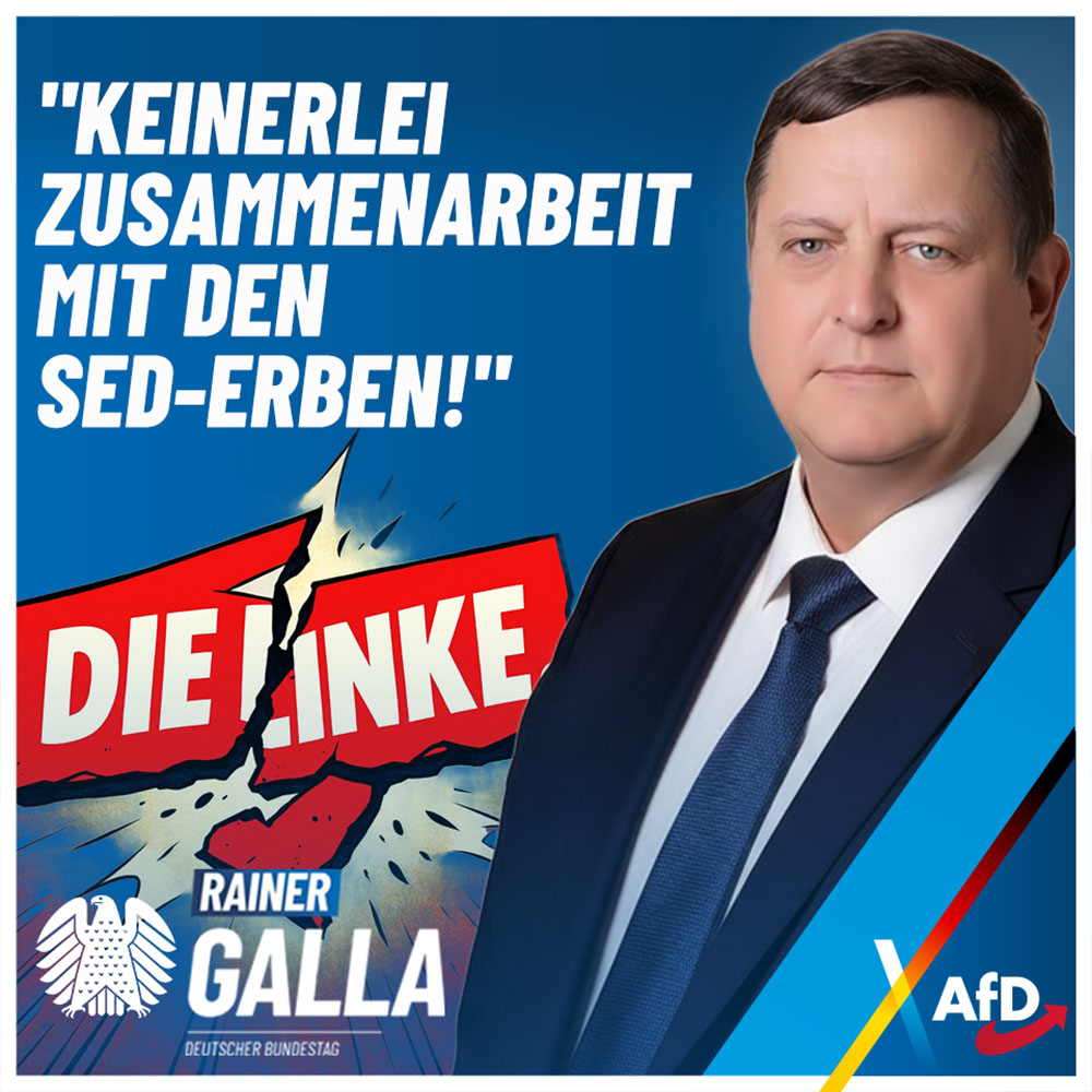 Rainer #Galla, #AfD-#Bundestag|sabgeordneter: "Keine Zusammenarbeit mit den SED-Erben!"

rainer-galla.de/rainer-galla-k…