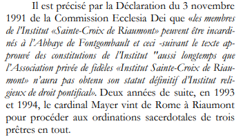 A propos du statut canonique de Riaumont, la meilleure réponse n'est-elle pas celle que le père Hervé a donné lui-même? Source: Riaumont, Citadelle de l'Espérance octobre 2020. A votre avis, père Hervé?