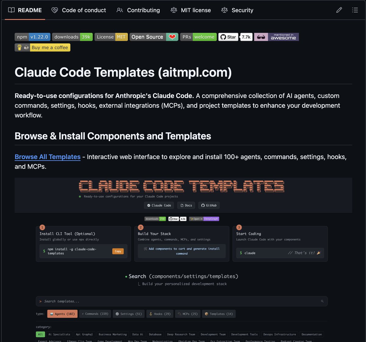 HugoVeyronPro's tweet photo. 🚀 Découvrez claude-code-templates : une boîte à outils CLI pour configurer &amp; monitorer vos projets avec Claude Code – agents, commandes custom, hooks, intégrations, diagnostics en temps réel.
Star ⭐ + contribute pour booster l’IA dev workflow !

Lien en commentaire : https://t.co/Rr3HBVlcLt