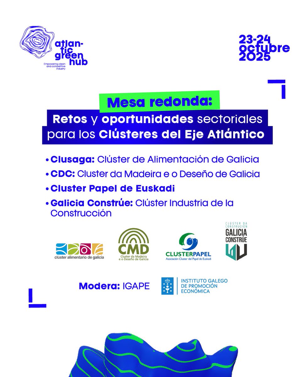 ¿Quieres conocer los retos y oportunidades de la transición ecológica para los clústeres del Eje Atlántico?
Clústeres de Galicia y Euskadi expondrán el 23 de octubre en @atlangreenhub cómo ganar en competitividad incorporando la variable medioambiental
👉shre.ink/o6Sn