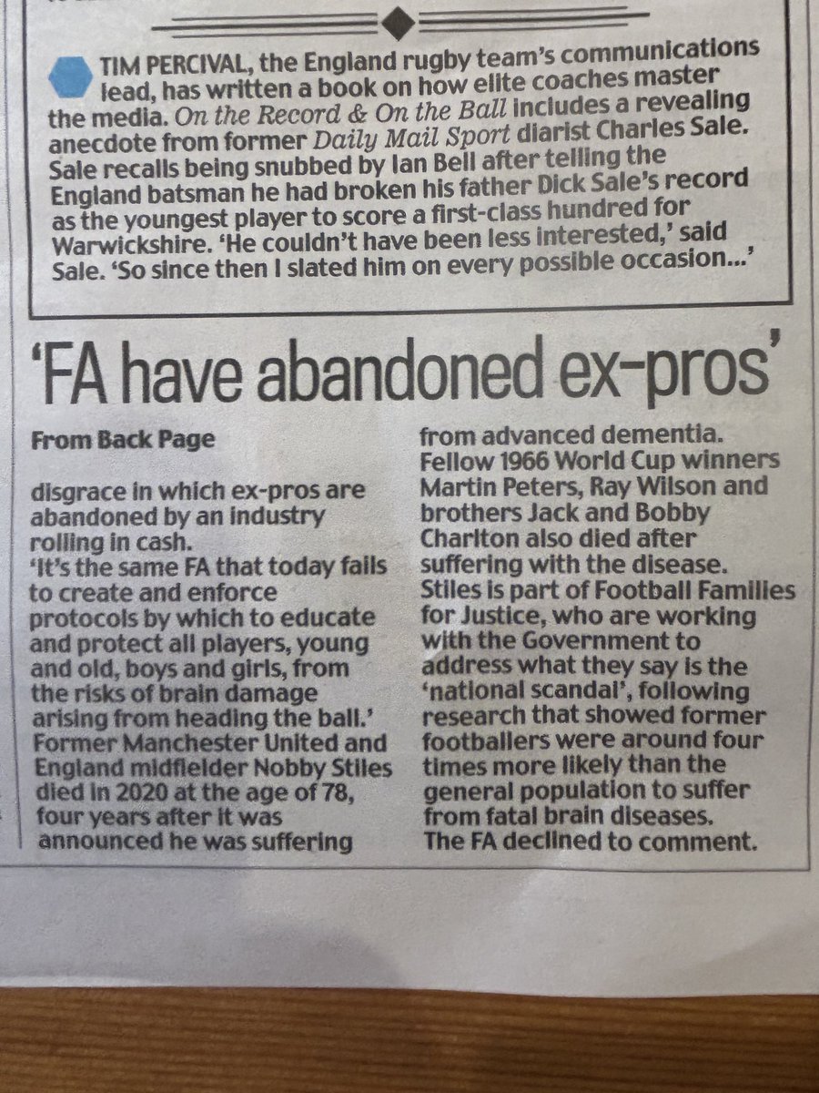 The charity can’t be aware of the scandal of dementia caused by heading in football @david_may <a href="/chris_sutton/">Chris Sutton</a> ⁦<a href="/mattletiss7/">Matt Le Tissier ✝️</a>⁩ ⁦<a href="/RealRazor/">Neil Ruddock</a>⁩ ⁦<a href="/talkSPORT/">talkSPORT</a>⁩ ⁦<a href="/alzheimerssoc/">Alzheimer's Society</a>⁩ ⁦<a href="/RealRomfordPele/">Ray Parlour</a>⁩ ⁦<a href="/bignorms/">Mark Crossley</a>⁩ ⁦<a href="/MTLawrenson/">Mark Lawrenson</a>⁩ ⁦<a href="/DWindass10/">Dean Windass</a>⁩