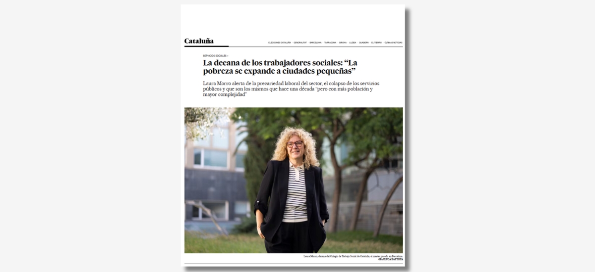 treballsocial1's tweet photo. Entrevista a la degana del #TSCAT, @Lauramorro_f, en @elpaiscatalunya en la qual alerta de la precarietat laboral del sector i del col·lapse dels serveis públics. 

També aborda altres temes com el problema de l'habitatge, la situació de la DGAIA, els problemes amb el padró, la seguretat de les professionals o l'impacte dels discursos de la ultradreta. 

La pots llegir sencera a 👇
https://t.co/ubWlB0E2Ls